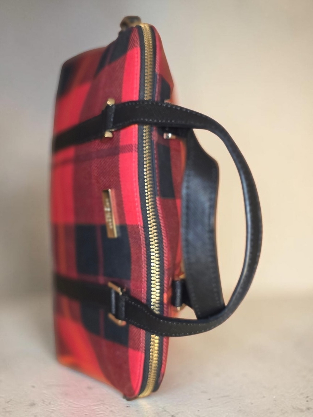 Kate Spade Newbury Lane Plaid Small Rachelle Satchel with Leather Trim-Like New - Picture 5 of 13
